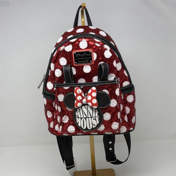 Disney Parks Minnie Mouse Sequin Polka Dot Loungefly Mini Backpack Red main image 15